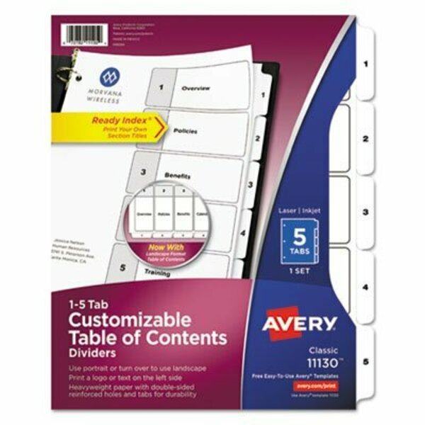 Avery Dennison Avery, CUSTOMIZABLE TOC READY INDEX BLACK AND WHITE DIVIDERS, 5-TAB, LETTER 11130